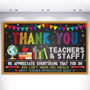 Vohado Thank You Teachers Photo Booth Backdrop 2024 Teacher Appreciation Week Banner Decorations Staffs School Classroom Photography Background Wall Decor -5.9×3.6ft
