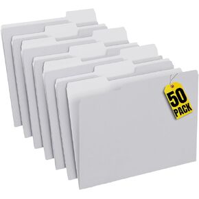 1InTheOffice Gray File Folders, Letter Size, 1/3 Cut Tab, 50 Pack