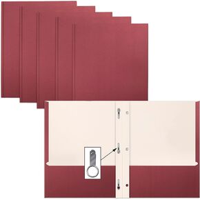 Burgundy Paper 2 Pocket Folders with Prongs, 50 Pack, by Better Office Products, Matte Texture, Letter Size Paper Folders, 50 Pack, with 3 Metal Prong Fastener Clips, Burgundy Red