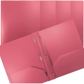 Better Office Products Pink Plastic 2 Pocket Folders with Prongs, Heavyweight, Letter Size Poly Folders, 24 Pack, with 3 Metal Prongs Fastener Clips, Pink