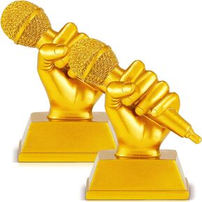 2 Pcs Golden Awards Microphone Trophy 6 Inch Resin Microphone Music Trophies Funny Trophy for Adult Singing Trophy Awards for Karaoke Competition Party Dance Appreciation Decoration
