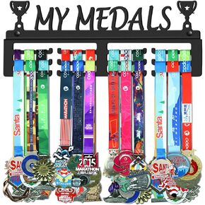 My Medals Holder Display Hanger Rack Frame,Black Sturdy Steel Metal,Wall Mounted Over 50 Medals Easy to Install