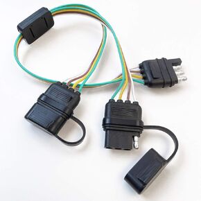Trailer Wiring Harness Universal 4 Way Flat Y-Splitter Plug and Play Adapter Extension Harness for LED Tailgate Light Bar and Trailer Lights