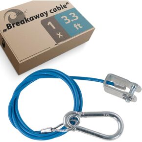 valonic Breakaway Cable for Trailers and caravans, 3.3ft, Blue, with Carabiner, 550 lbs Breaking Strength, Breakaway Cable with Fork Head (Shackle), Ripcord, Breakaway Cable