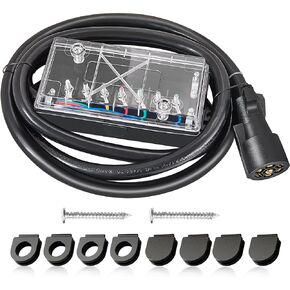 Oyviny 7 Way Plug Inline Trailer Cord 8 Feet with 7 Gang Junction Box Transparent Cover for RV Truck Camper-Waterproof Trailer 7 Way Junction Box,
