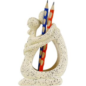 Cute Pen Holder for Desk Women Office Supplies Pencil Organizer Decor Desk Accessories Small School Hug Thinker Statue and Sculptures Resin Home Decor for Work (Gold)