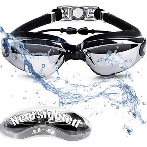 ESAVIA Nearsighted Swim Goggles -2.0D to -8.0D,Anti Fog Shortsighted Swimming Goggles with Clear Lens No Leak UV Protection