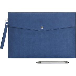 Wonderpool A4 PU Leather Envelope Documents File Portfolio Large Capacity Folders Travel Bag for Paper Letter Stationery Organizer and Tablet Case PC Sleeve (Black)