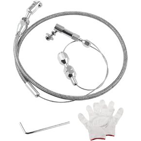 24 Inch Universal Throttle Cable Kit with Aluminum Fittings Ferrules, Adjustable Stainless Steel Braided Throttle Swap Fuel Line Kit with U-cut-to-fit Stainless Inner Wire