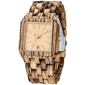 Men's Rectangle Wood Watch Quartz Movement Wooden Mens Watches Gift Watches for Men