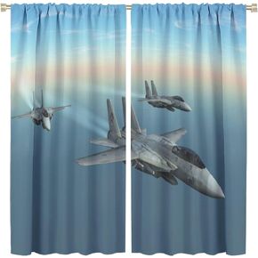 Boys Fighter Jet Blackout Curtains, Fighter Jet Aircraft Extreme Cloud Dive Pattern Windows Treatments, Thermal Insulation Rod Pocket Curtains for Living Room Bedroom Kids Room W42x L45in