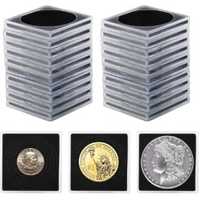 Coin Snap Holders, 20 Pcs Silver Dollar Coin Holders, Clear Coin Capsules Cases for Collectors with 5 Sizes Black Gasket 20/25/30/35/40mm, Plastic Storage Organizer Box for Coin Collection Supplies