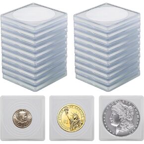 Coin Snap Holders, 20 Pcs Silver Dollar Coin Holders, Clear Coin Capsules Cases for Collectors with 5 Sizes Black Gasket 20/25/30/35/40mm, Plastic Storage Organizer Box for Coin Collection Supplies