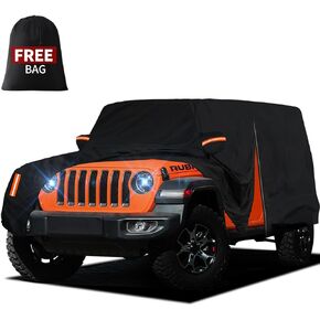 Car Cover for Jeep Wrangler 4 Door 2006-2024 JK JL TJ YJ CJ, Waterproof 6 Layers Custom Fit Outdoor Sun Rain Snow Hail Protection with Driver Door Zipper 210D Oxford in Kuwait