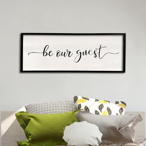 Be Our Guest Wall Decor Sign 32"X12" Large Master Bedroom Above Bed Wall Decor Wood Framed Guest Room Sign Simple Rustic Farmhouse Over Bed Bedside Wall Art （Black
