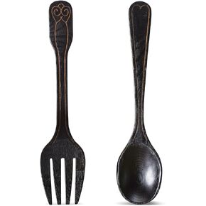 Large Fork and Spoon Wall Decor Rustic Kitchen Decor 2 Pieces Wooden Modern Spoon Wall Sign Fork and Spoon Wall Art Farmhouse Wooden Spoons for Home Kitchen Dining Room Decor