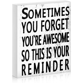 Jetec Inspirational Wood Box Sign 5 x 4 Inch Wooden Signs with Saying Sometime You Forget You're Awesome So This Is Your Reminder Positive Signs Home Decor Motivational Wall Plaque(Black Board)