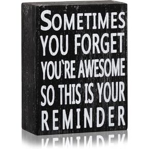 Jetec Inspirational Wood Box Sign 5 x 4 Inch Wooden Signs with Saying Sometime You Forget You're Awesome So This Is Your Reminder Positive Signs Home Decor Motivational Wall Plaque(Black Board)