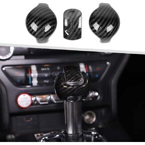 Jimen Compatible with Ford Mustang 2015-2023, 3PCS Gear Shifter Knob Cover Interior Trim Accessories (Carbon Fiber)