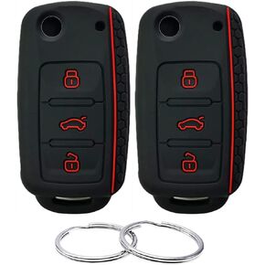 Silicone Rubber Key Fob Cover Compatible with 2006-2015 VW Volkswagen Beetle CC Eos GTI Golf Jetta Passat Rabbit Tiguan Touareg NBG735868T HLO1J0959753AM HLO1J0959753DC NBG0100180T