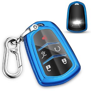 QBUC for Cadillac Key fob Cover,Soft TPU 360 Degree Car Key Case Protector with Keychain Compatible with 2015-2019 Cadillac Escalade CTS SRX XT5 ATS STS CT6 5-Buttons（Black）