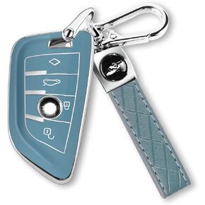 QBUC for BMW Key Fob Cover with Leather Keychain,for BMW 2 5 6 7 Series X1 X2 X3 X5 X6 X7 Premium Soft TPU Key Fob Holder