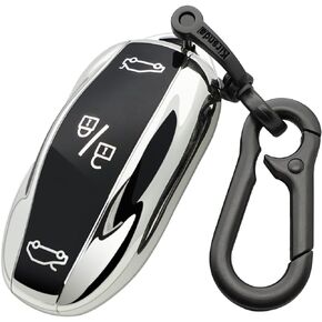 for Tesla key fob cover,with keychain,Protection case fit Model 3,Model Y,Model S remote key(Silver)