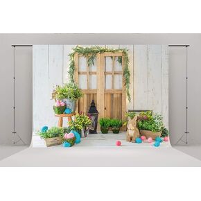 5x3ft(150x90cm) Spring Easter Photography Backdrops Wood Barn Eggs Flowers Happy Easter Background for Photo