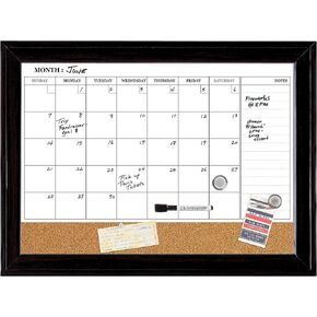 Quartet Combination Magnetic Whiteboard Calendar & Corkboard, 17" x 23" Combo Dry Erase White Board & Cork Bulletin Board, Message Board, Black Frame (79275)