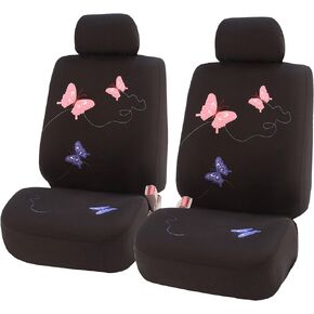FH Group Car Seat Covers Front Set in Cloth - Car Seat Covers for Low Back Car Seats with Removable Headrest, Universal Fit, Automotive Seat Covers, Washable Car Seat Cover for SUV, Sedan, Van Black