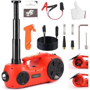 Electric Car Jack Kit 5 Ton 12V Hydraulic Floor Jack with Tire Inflator Pump for Vehicle Lift Jack Emergency Repair Kit for 11023lbs (Black and Red)