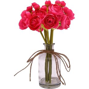 8 قطع من زهور حوذان صناعية مع مزهرية، زهور صناعية صغيرة في مزهرية، تنسيقات زهور حريرية لديكور المنزل الداخلي (برتقالي) in Kuwait