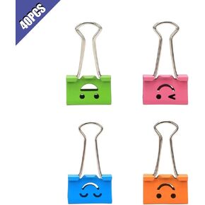 Pack of 40 Cute Lovely Smiling Face Spring-Loaded File Organizer Paper Holder Metal Binder Clips, Assorted Color