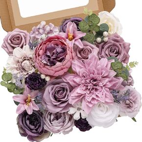 Serwalin Artificial Flowers Pink Wedding Decor, Pink Flowers Cake Decoration Fake Flowers, Silk Flowers Bridal Bouquets Centerpieces Dusty Rose Flowers Box DIY White Roses, Home Decor Christmas