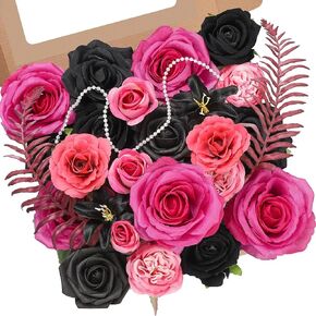 Serwalin Artificial Flowers Pink Wedding Decor, Pink Flowers Cake Decoration Fake Flowers, Silk Flowers Bridal Bouquets Centerpieces Dusty Rose Flowers Box DIY White Roses, Home Decor Christmas