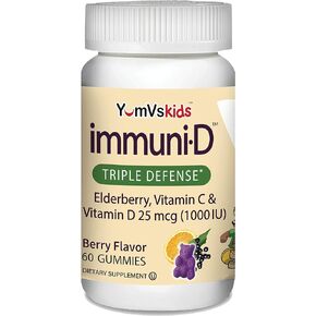 ImmuniD Elderberry Gummies for Kids by YumVs | Immune Support, Vitamin C & Vitamin D | Complete Immune System Support | Natural Berry Flavor Chewables-60 Count | Vitamin C and D for Kids