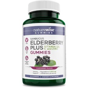 NatureWise Elderberry Gummies with Elderberry Vitamin C + Zinc and Vitamin D - Premium Sambucus Elderberry Gummies for Adults, an Immune Support Supplement - Vegan, Non-GMO - 90 Count[45-Day Supply]