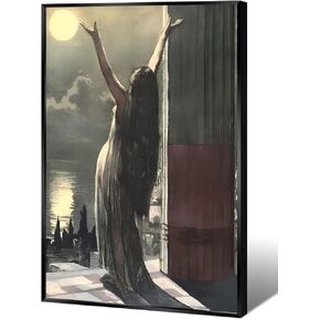 Vintage Gothic Wall Art Dark Academia Witchy Wall Decor Edgar Allan Poe Aesthetic Bedroom Wall Decor Retro Lunar Moth Moon Wall Art Nouveau Prints Posters 12x16in Unframed