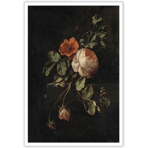 Osdfem Vintage Moody Dark Academia Flower Botanical Wall Art Floral Still Life Oil Painting Printable Digital Art Flowers Aesthetic Poster Retro Mid Century Modern Gallery Prints 12x16in Black Framed