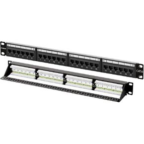 FGB Patch Panel 24 Port, Cat6 19" Rackmount or Wall Mount RJ45 Patch Panel 1U, Network Patch Panel for Gigabit Network Switch