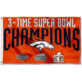 Denver Broncos 3 Time Super Bowl Champions Flag