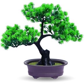 Artificial Plants Indoor Fake Plants Bonsai Tree,Potted Japanese Pine for Home Décor, Bathroom Bookshelf Zen Garden Farmhouse Room Decor, Tall 9.8 Inch