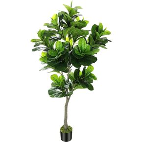 6ft Full Artificial Fiddle Leaf Fig Tree (72in) with Plastic Nursery Pot Faux Tree, Ficus Lyrata Fake Plant for Office House Farmhouse Living Room Home Decor (Indoor/Outdoor)