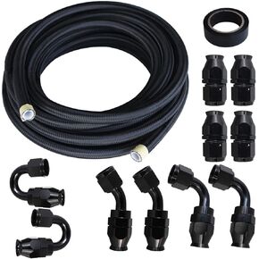 مجموعة خط الوقود 8AN، مجموعة خط الوقود، مجموعة خط الوقود 8AN PTFE، مجموعة تركيب خرطوم خط الوقود المضفر من النايلون 8 CPE 20FT أسود (معرف 0.43 بوصة) مع 10 قطع طقم محول أطراف خرطوم دوار - أسود in Kuwait