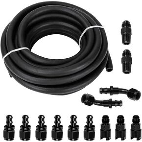 6AN 3/8" LS Swap EFI Fuel Line Fitting Kit, EFI LS Fuel Injection Line NBR Rubber Fuel Hose 25FT with 14 pcs AN6 Swivel Fuel Hose Fitting Adapter Kit