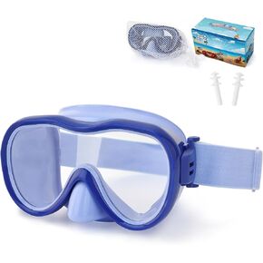 Kids Swim Goggles, Snorkel Mask Diving Mask Swimming Goggles with Nose Cover and Wide Elastic Straps Cover with Mesh Bag & Ear Plugs