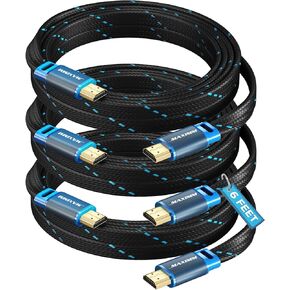 كابل Maximm 4K HDMI، 15 قدمًا، مسطح فائق النحافة موفر للمساحة، سلك HDR HDMI 2.0 عالي السرعة، 3 عبوات، مدرج في قائمة UL