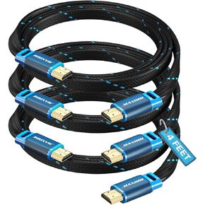 كابل Maximm 4K HDMI، 15 قدمًا، مسطح فائق النحافة موفر للمساحة، سلك HDR HDMI 2.0 عالي السرعة، 3 عبوات، مدرج في قائمة UL