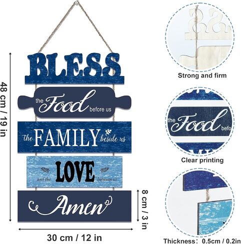 decalmile 5 pieces Bless the Food Before Us Wooden Signs Hanging Wall Plaque Family Love Blue Farmhouse Kitchen Wall Decor Sign for Rustic Country Dinning Room Home Art Decor in Saudi Arabia