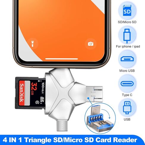 4 in 1 SD Card Reader for iPhone iPad Android Mac Computer in Kuwait